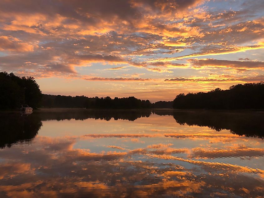 Summer sunset over Arrowhead Lake, Pennsylvania.