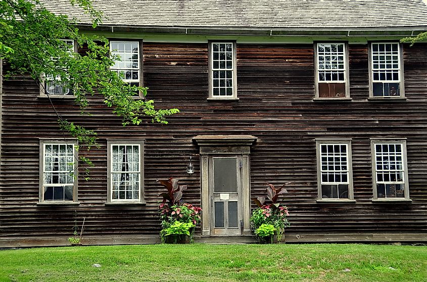 The historic colonial farmhouse at Watson Farm in Jamestown, Rhode Island.