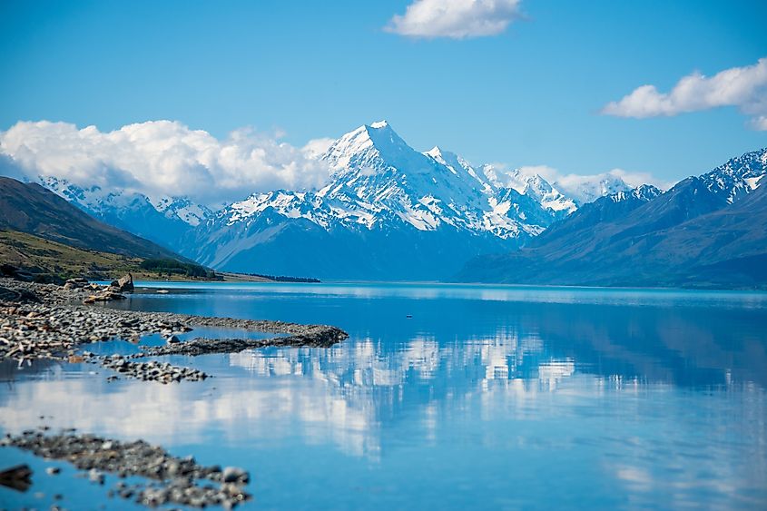 Aoraki/Mount Cook National Park features New Zealand's tallest mountain.