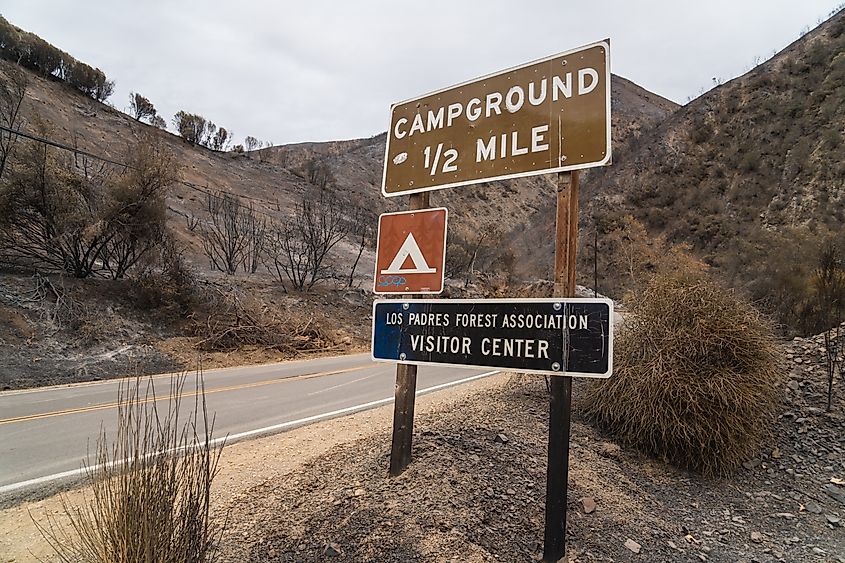 Road signs indicating campground ahead