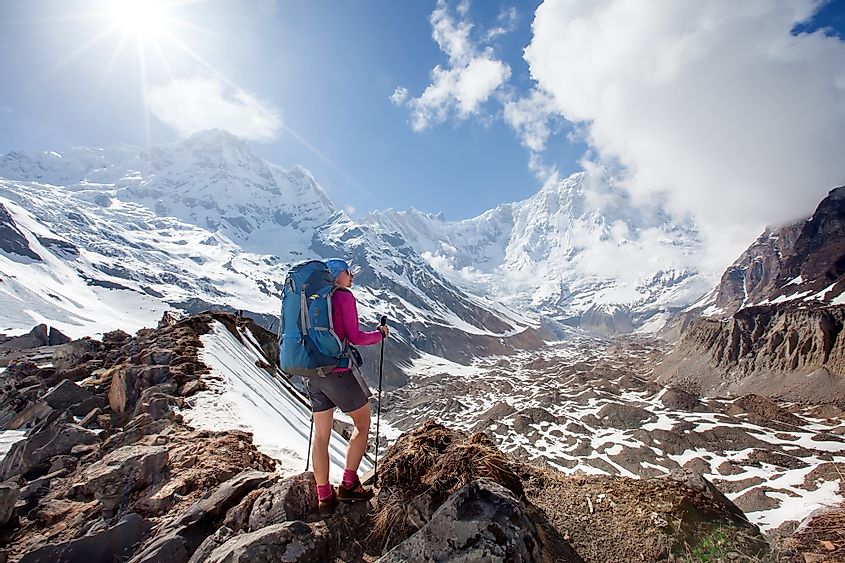 A trekker at the Mount Annapurna base camp