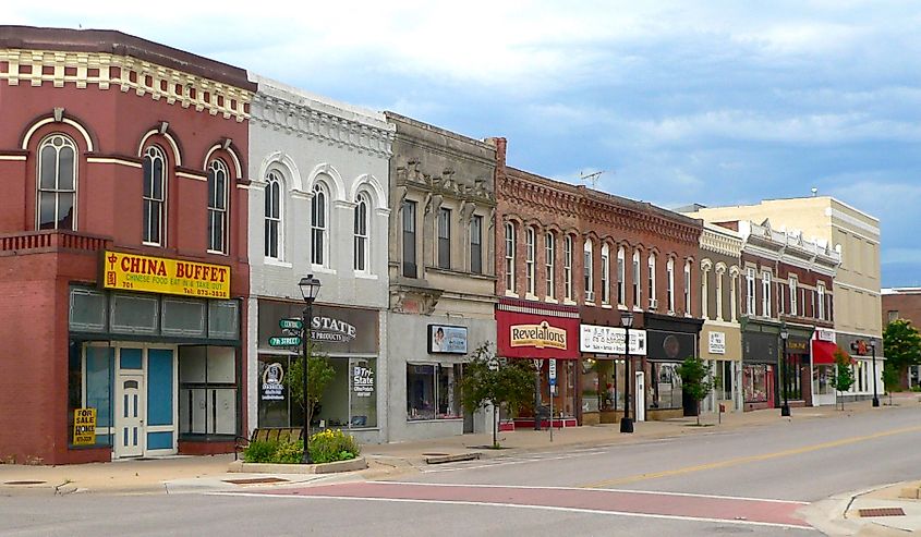 Local businesses in downtown Nebraska City, Nebraska. 