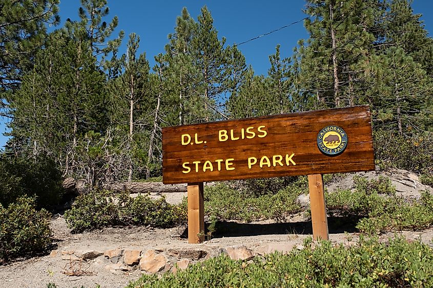 Main entrance sign for D.L. Bliss State Park