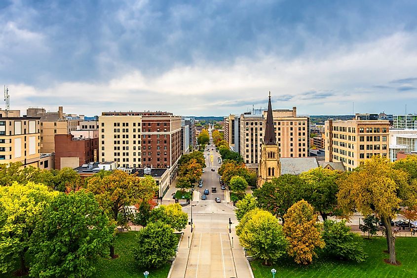 A view of a street in Madison, Wisconsin