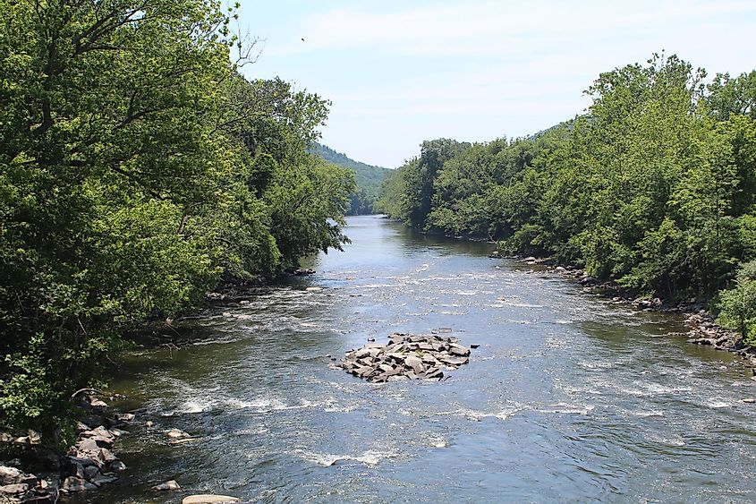 Housatonic River rapids and rocks at Gaylordsville, Connecticut
