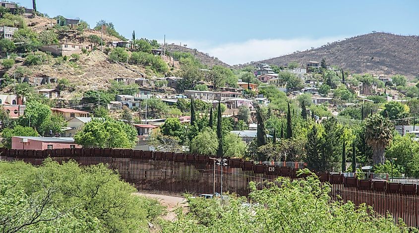 Border fence separating the United States and Mexico from Nogales, Arizona