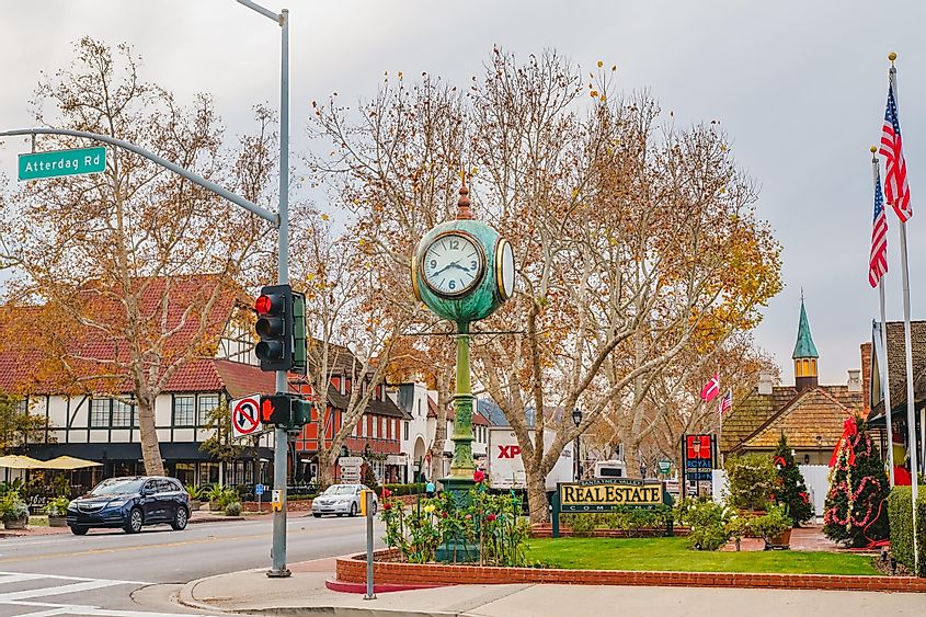 Street view of Solvang, California in December