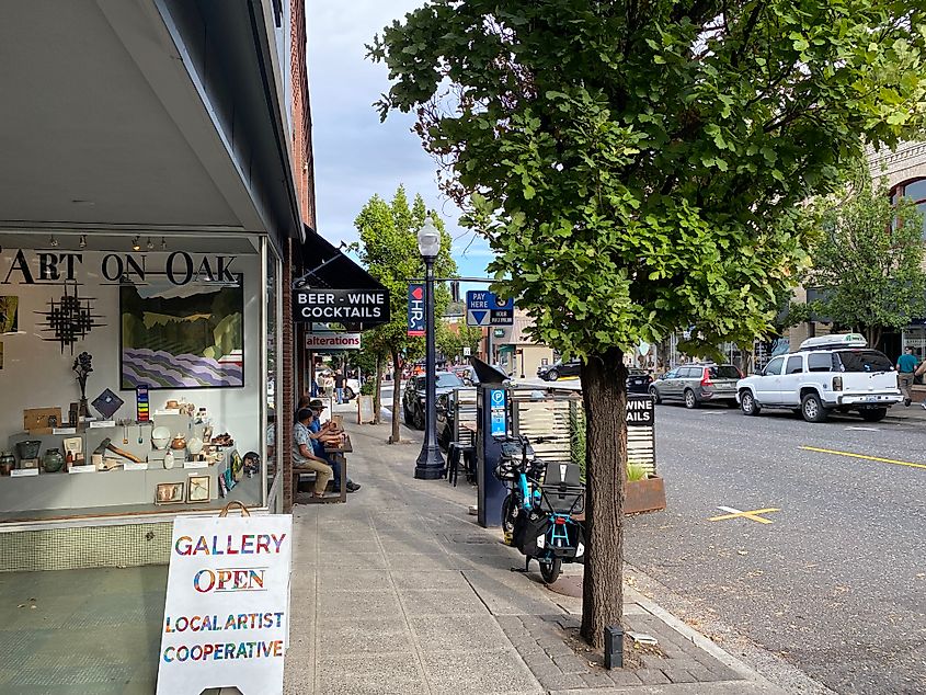 An art gallery and bar paired together on a charming, small-town main street.