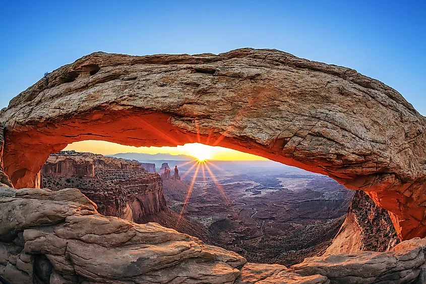 Sunrise at Mesa Arch in the backcountry of Canyonlands National Park, Utah.