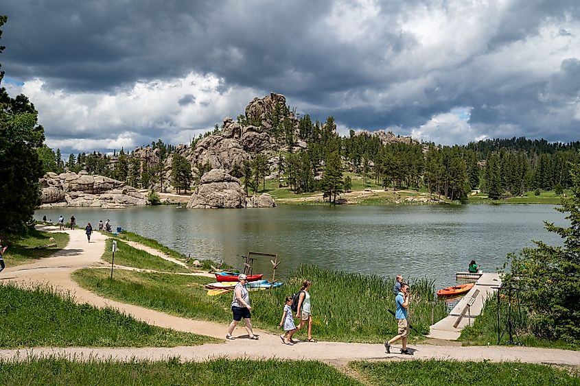 Families enjoy a summer day on Sylvan Lake in Custer State park, Custer, South Dakota