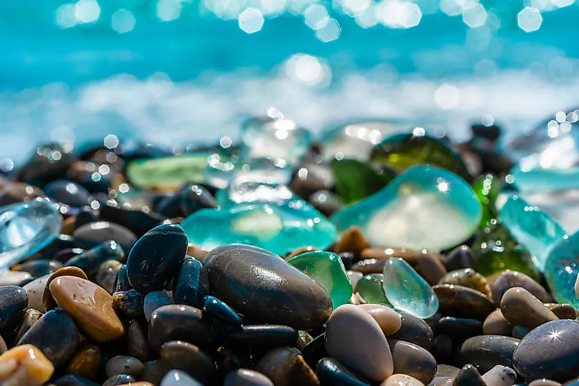 Sea glasses and stones on the seashore
