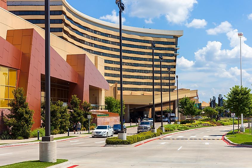 View of the entrance to the Choctaw Casino & Resort building. The casino is owned by the Native American tribe Choctaw Nation of Oklahoma, via Moab Republic / Shutterstock.com