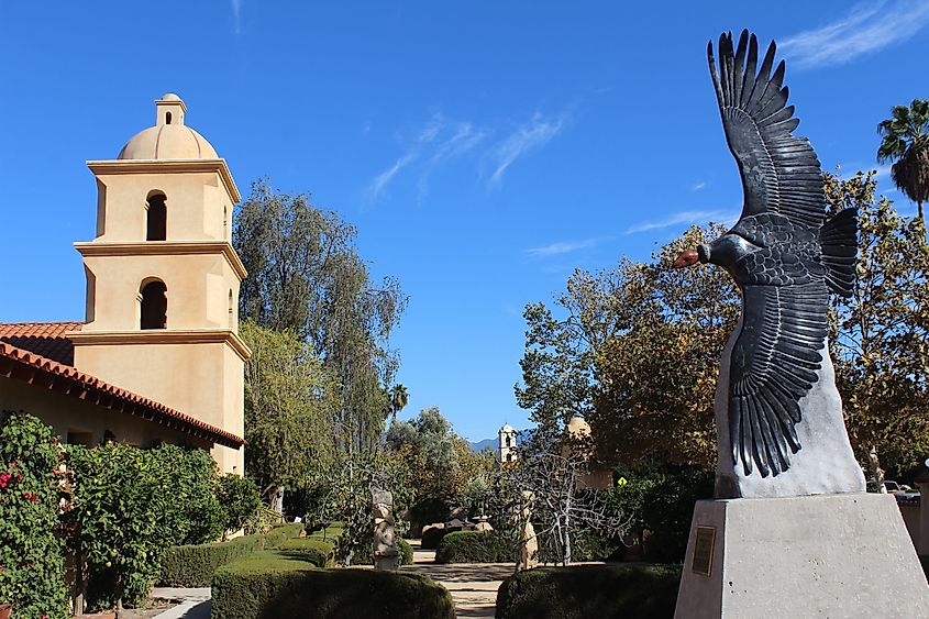 Mission and statue in downtown Ojai, California