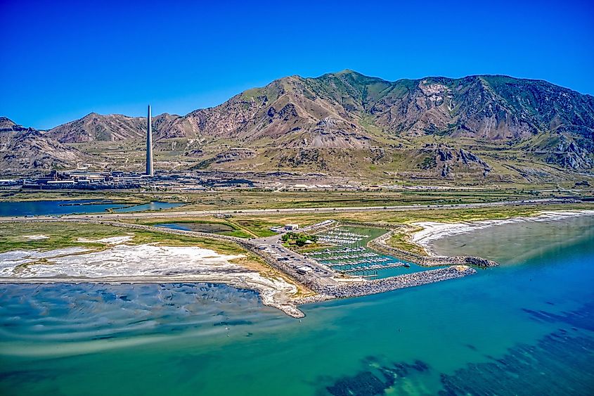 Aerial View of Swimming Beach on the Great Salt Lake, Utah