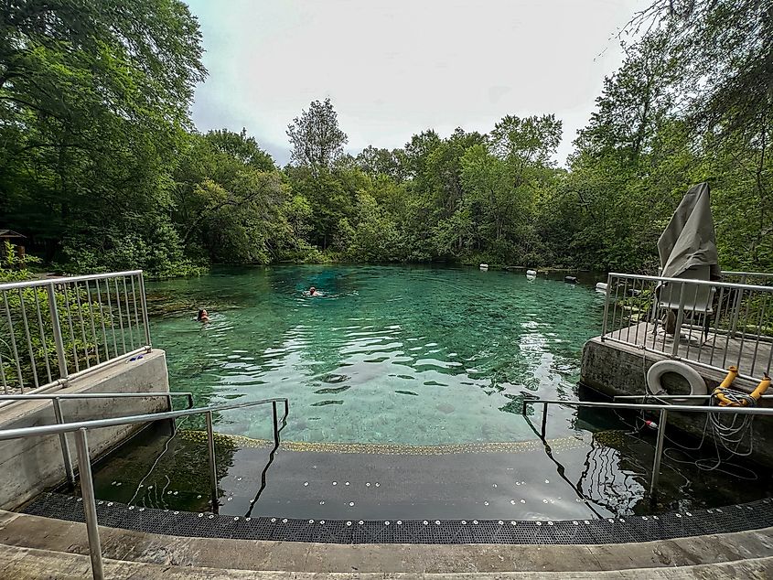 The spring in Ichetucknee State Park in Florida on a sunny day.