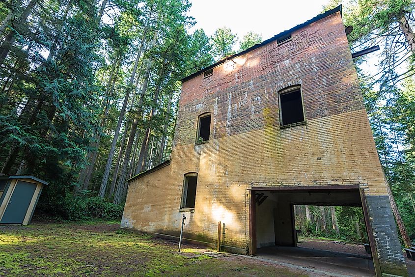 Forest trail and Port Townsend Bay shoreline at Fort Townsend Historical State Park, Washington.
