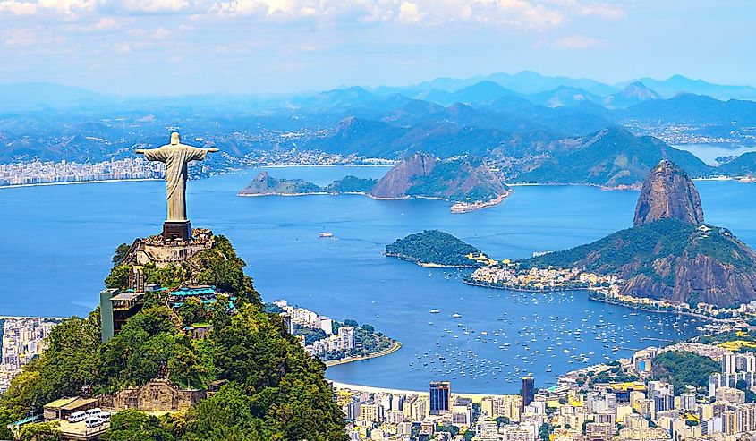 Aerial view of Rio de Janeiro with Christ Redeemer and Corcovado Mountain