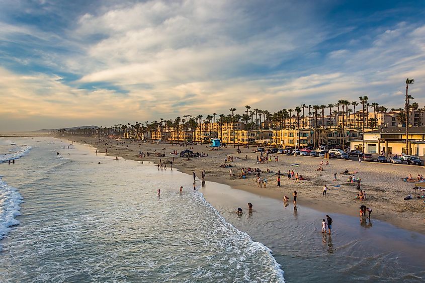 View of the beach from the pier in Oceanside, California.