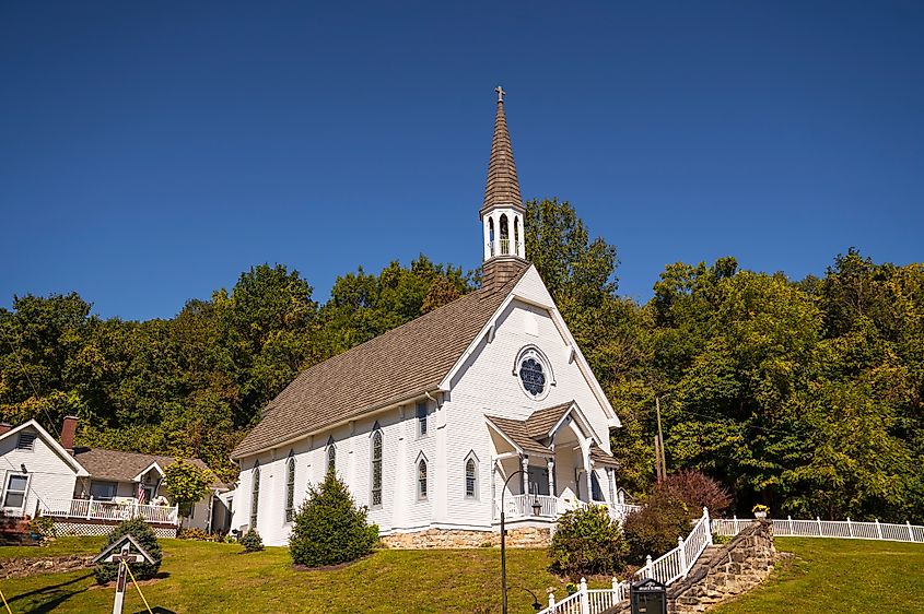 A rustic, small church in French Lick, Indiana.