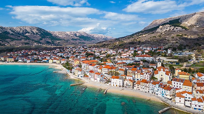 Aerial view of Baska, Krk Island, Croatia.