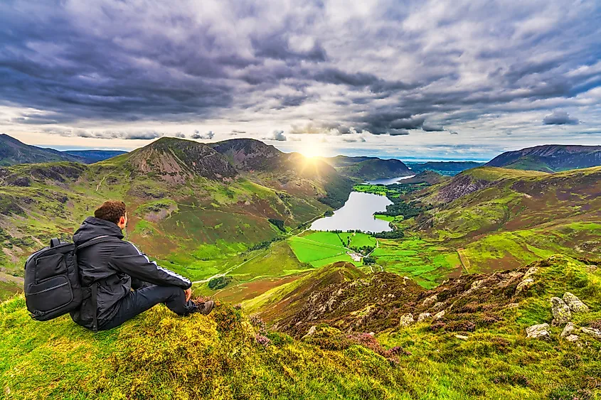 Windermere winding through the Cumbrian fells, the largest lake in England.