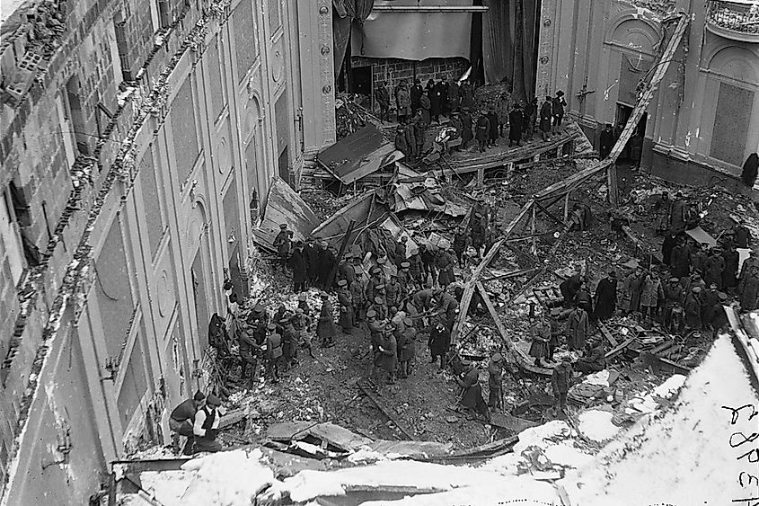 Collapsed roof following snow storm on January 28, 1922. Knickerbocker Theater.