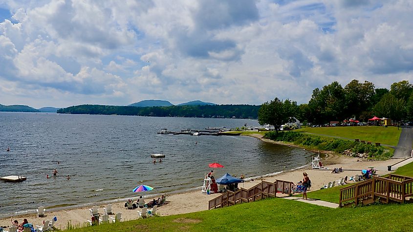 Summertime Scene at Schroon Lake Beach, New York.