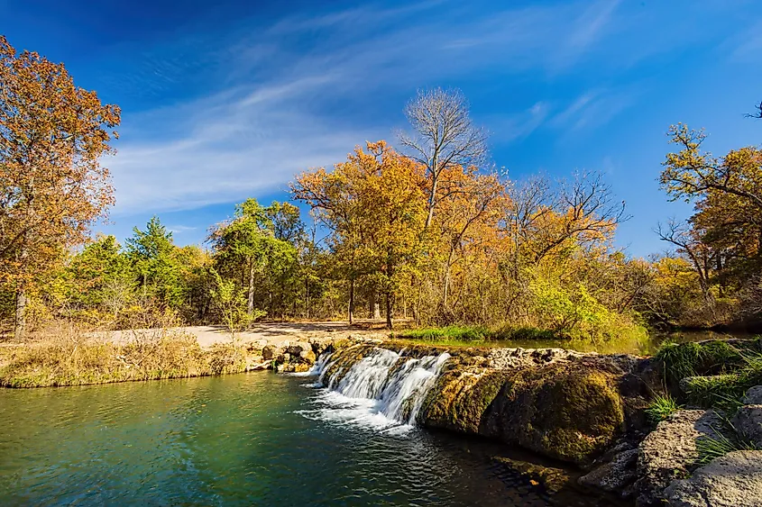 Sunny view of the Little Niagara Falls of Chickasaw National Recreation Area at Oklahoma