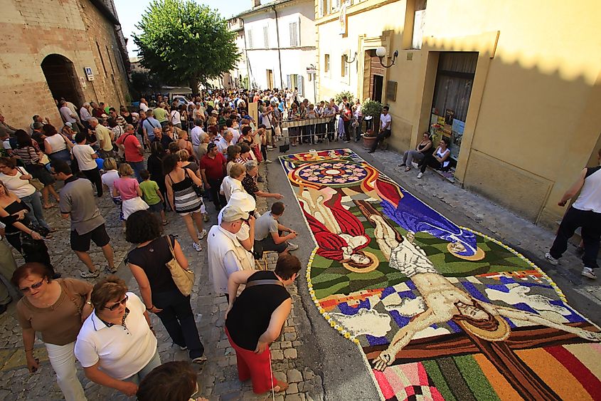 The Infiorata di Spello celebrations in Spello, Italy. 