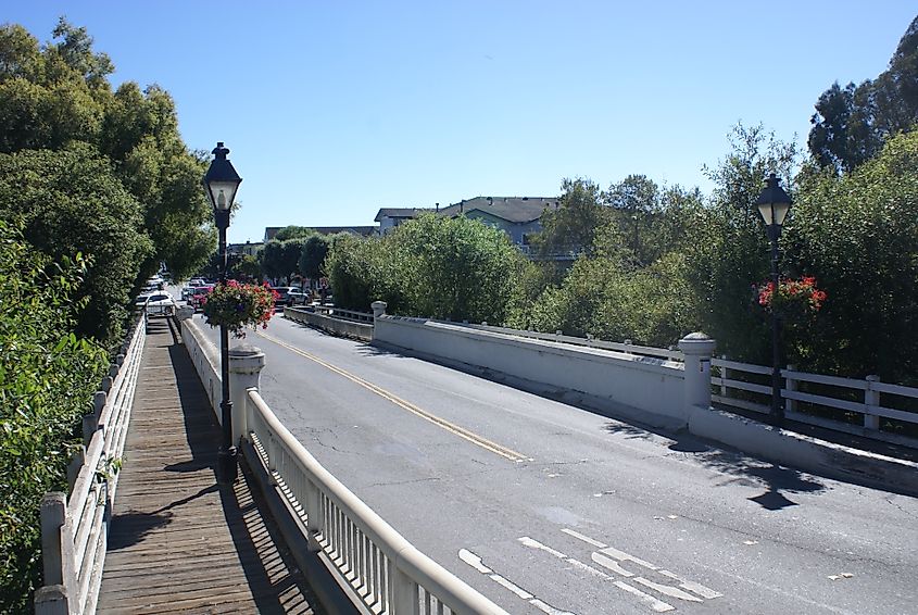 Main Street across Pilarcitos Creek in Half Moon Bay, California.