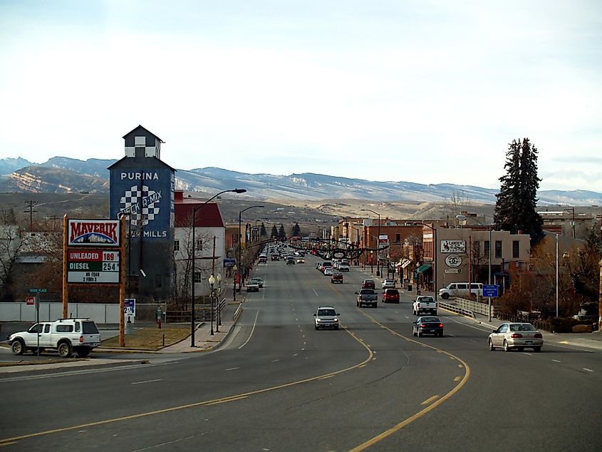 Downtown street view in Lander, Wyoming.