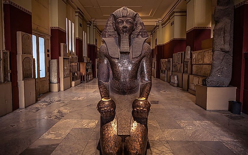 Ancient Egyptian statues at the Cairo Museum in Cairo, Egypt