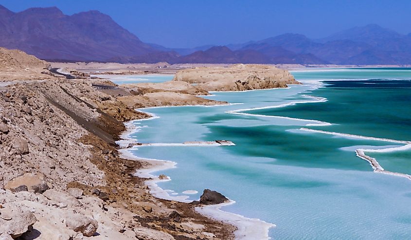 Salty Coastline of the Blue Lake Assal, Djibouti