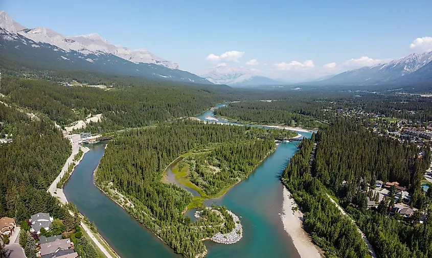 Aerial view of Cochrane in Alberta, Canada.