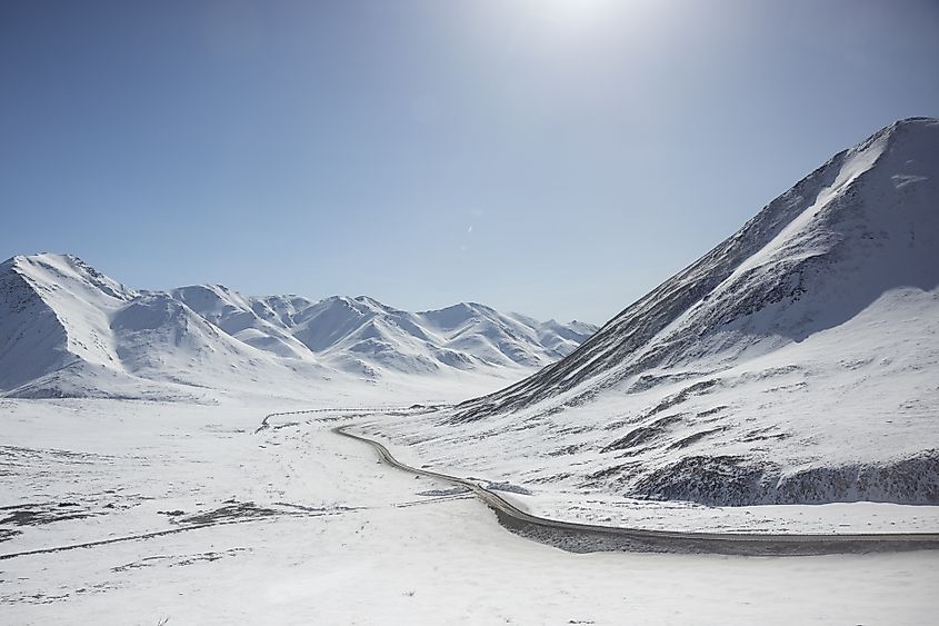 Frozen landscape on the Dalton Highway in Alaska.