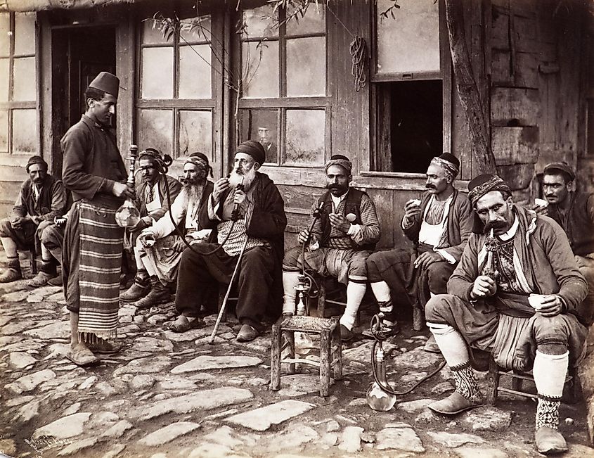 ISTANBUL-Turkey,Circa 1900's : Old photo.Street cafe in istanbul