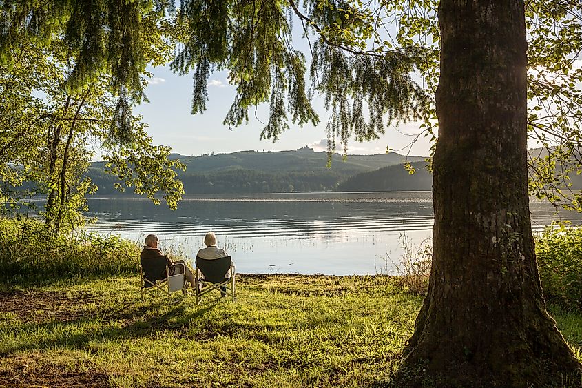 People enjoying the sunset at Cottage Grove Lake