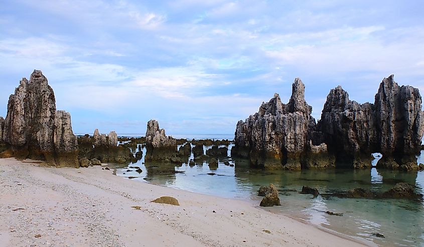 Coral rocks on a beach, Nauru, South Pacific