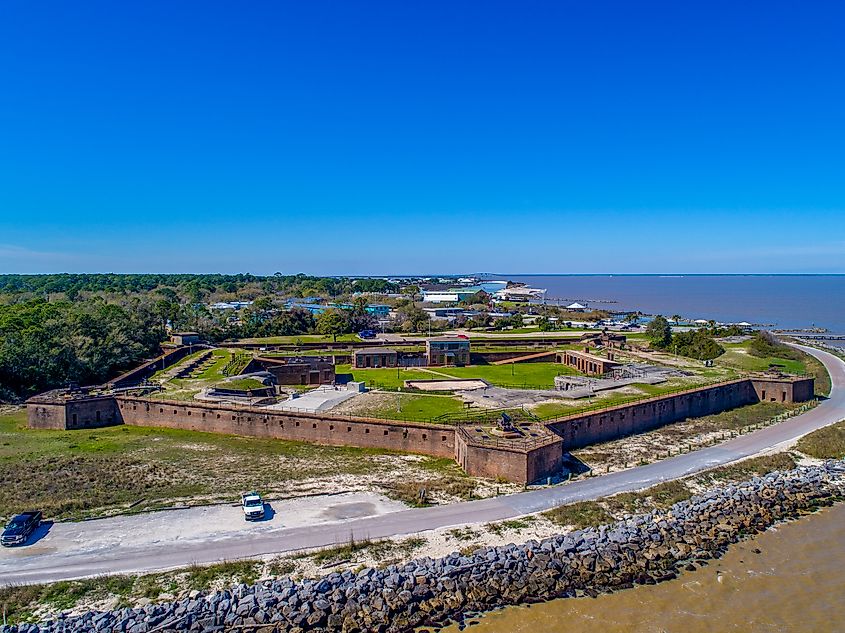 Aerial view of Fort Gaines at Dauphin Island, Alabama.