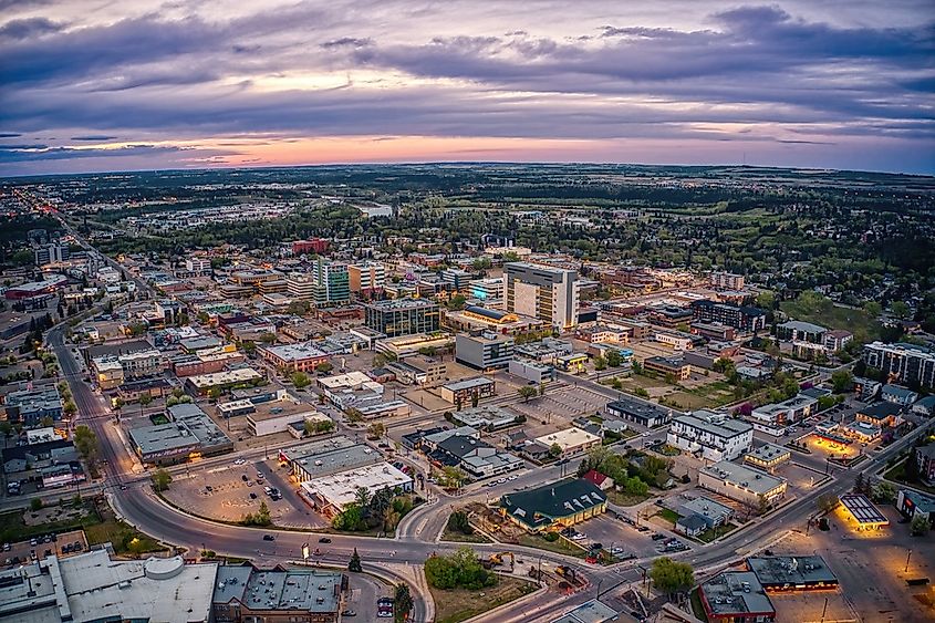 Aerial view of downtown Red Deer, Alberta.
