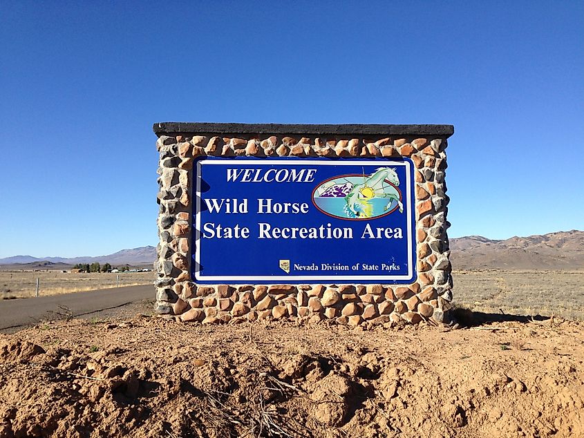 Sign at the entrance to Wild Horse State Recreation Area on Wild Horse Reservoir, Nevada