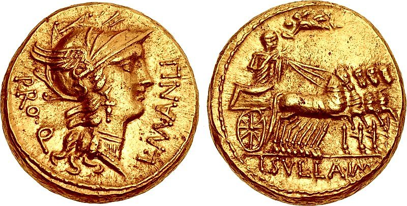 Coin depicting the triumph of Sulla after the First Mithridatic War