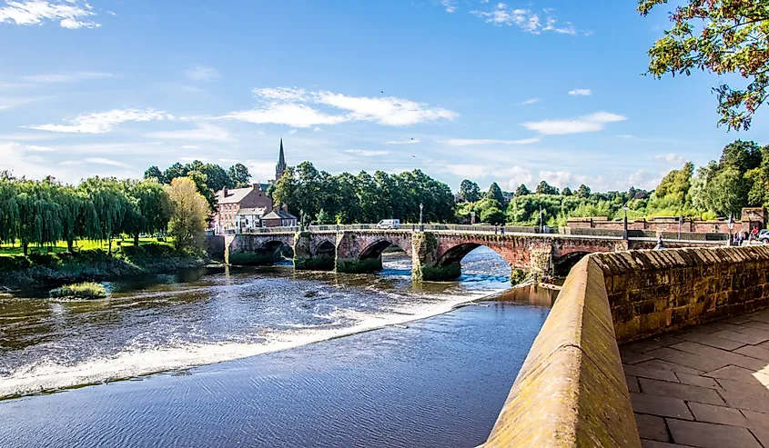 The view of Dee river and Old Dee Bridge taken from the old town