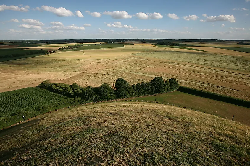 Battlefield of the Battle of Waterloo, 1815, near Brussels, Belgium, pictured from the top of the Lion's Mound