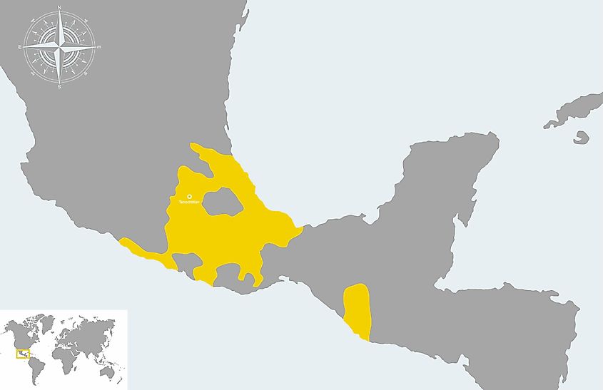 Map showing the extent of the Aztec Empire in Central Empire (in yellow).