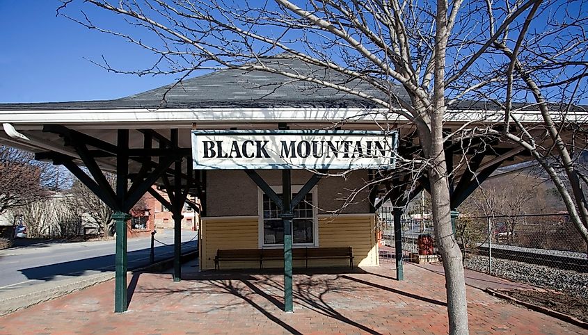 Historic train depot in Black Mountain, North Carolina.