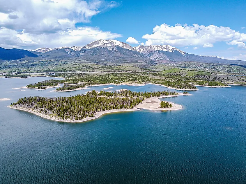 Aerial photography around Dillon Reservoir in Colorado