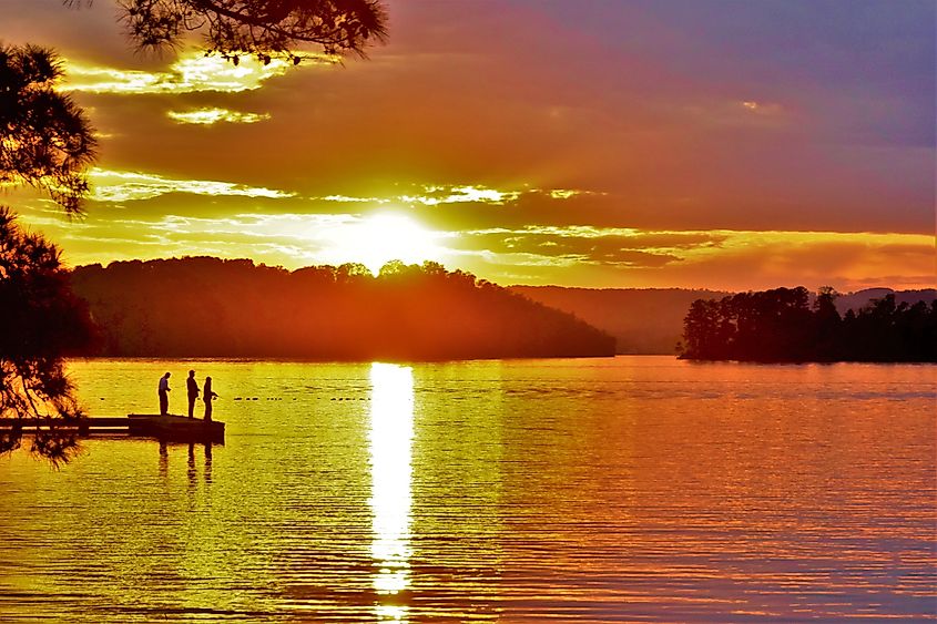 Fishing at sunset on Lake Guntersville, Alabama