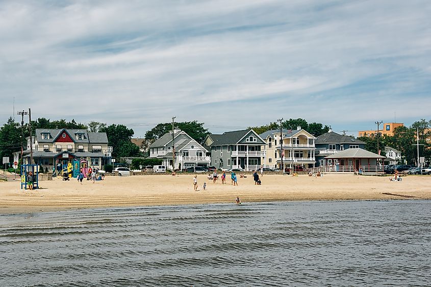 People along the beach in Somers Point, New Jersey.