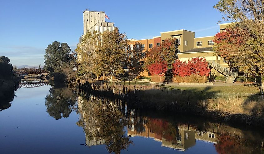 Petaluma river at downtown in the autumn, Petaluma, California